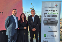 CompuSoluciones y Lexmark celebraron el lanzamiento de su alianza en Chile os Medina Mora, Subdirector Internacional; y María Arreola, Directora Comercial y de Mercadotecnia, de CompuSoluciones; y Diego Sarria, Gerente de Canales para Chile, Perú y Bolivia en Lexmark.