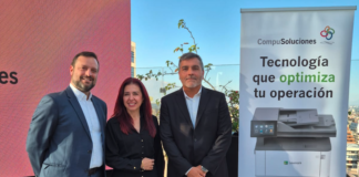 CompuSoluciones y Lexmark celebraron el lanzamiento de su alianza en Chile os Medina Mora, Subdirector Internacional; y María Arreola, Directora Comercial y de Mercadotecnia, de CompuSoluciones; y Diego Sarria, Gerente de Canales para Chile, Perú y Bolivia en Lexmark.