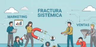 Alineación comercial: La clave para frenar la pérdida de leads en el sector IT B2B Representación visual de la crisis de alineación comercial B2B, donde la falta de coordinación provoca que los leads calificados se pierdan en la brecha operativa entre marketing y ventas.
